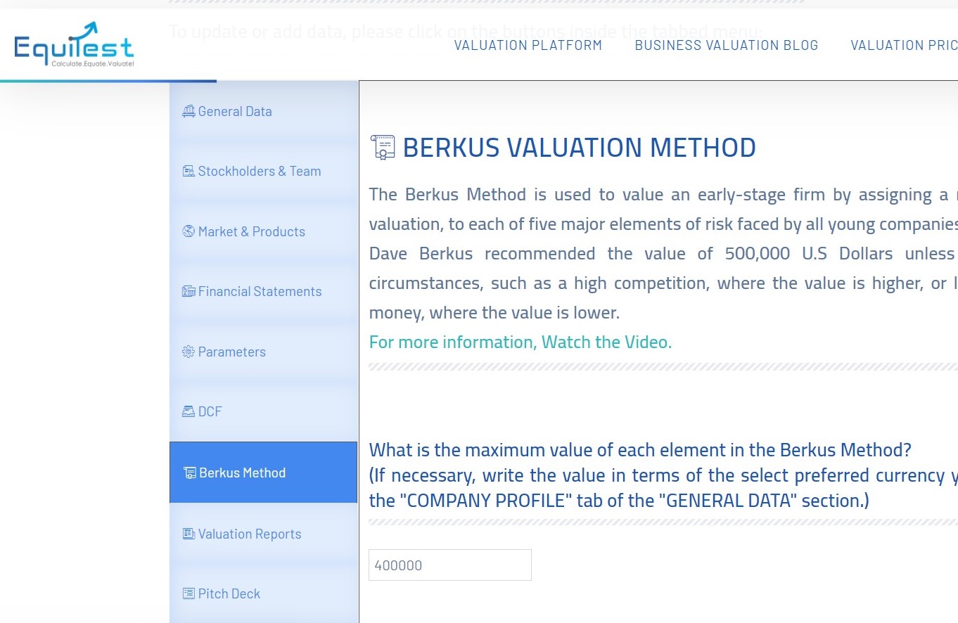 A Print Screen of Berkus Method Calculator