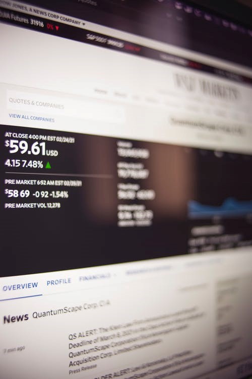 Stock prices being tracked on a screen